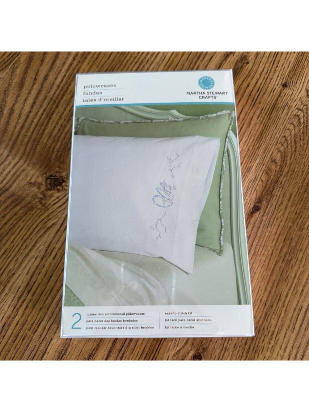NIP Martha Stewart Embroidered Monogram Pillow Case Kit - NEW - Makes Two